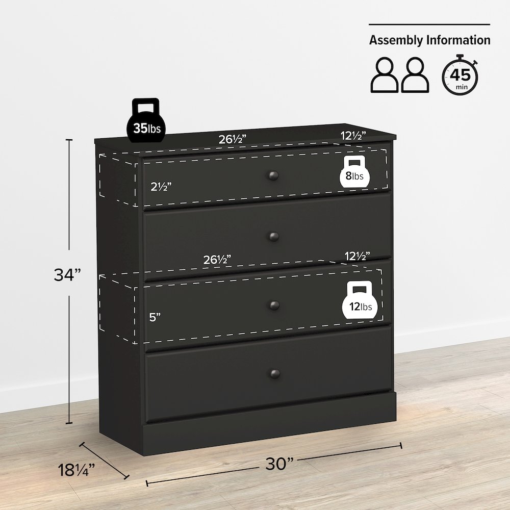 Astrid 4-Drawer Dresser, Black. Picture 4