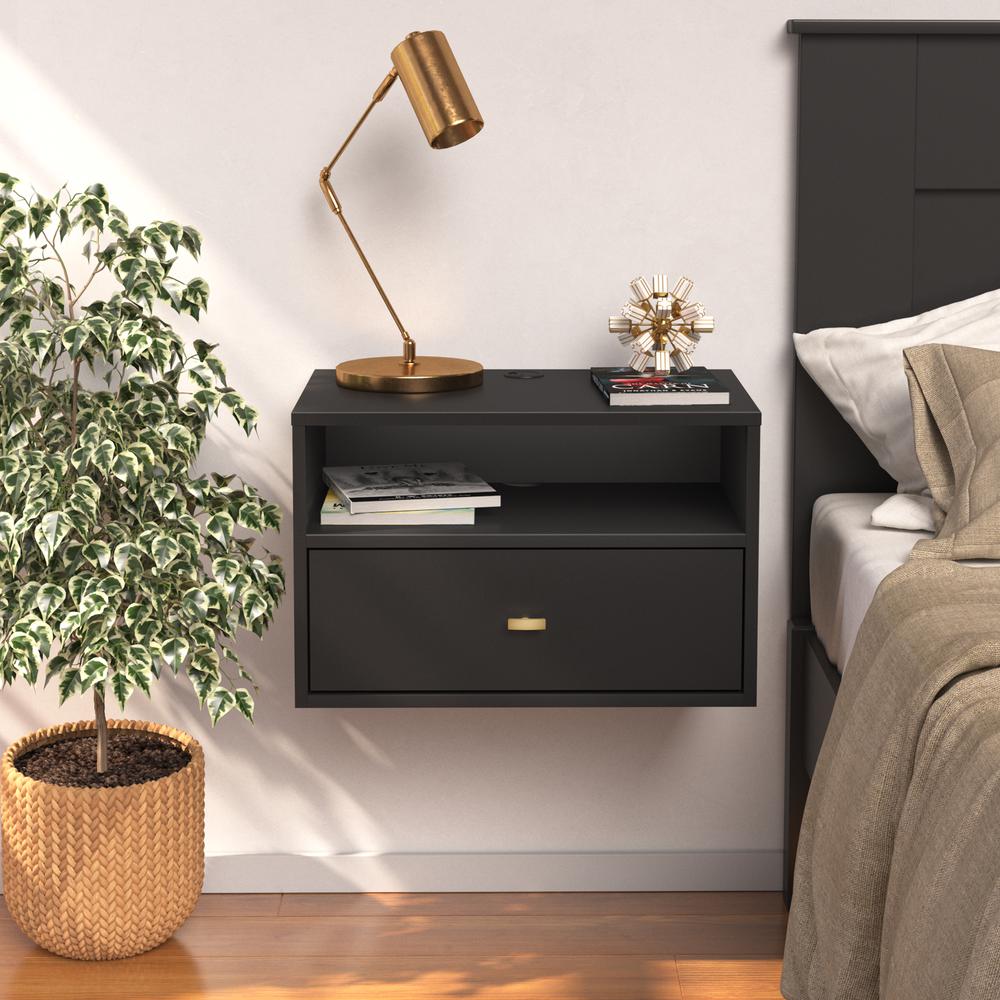 Prepac Floating Nightstand With Open Shelf, Black. Picture 8