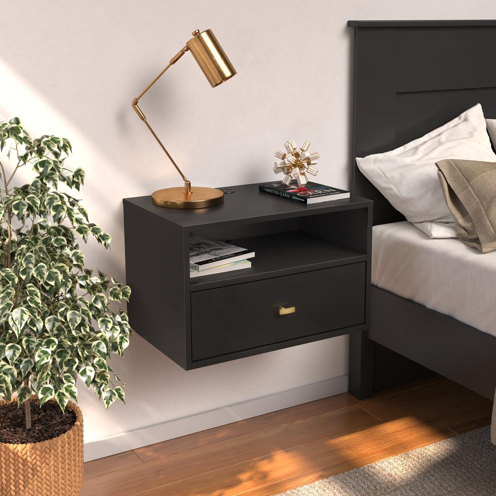 Prepac Floating Nightstand With Open Shelf, Black. Picture 10