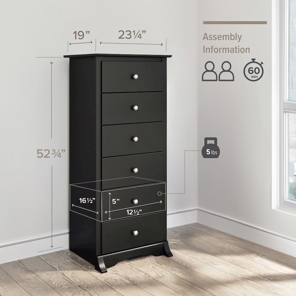 Black Sonoma Tall 6 Drawer Chest. Picture 5