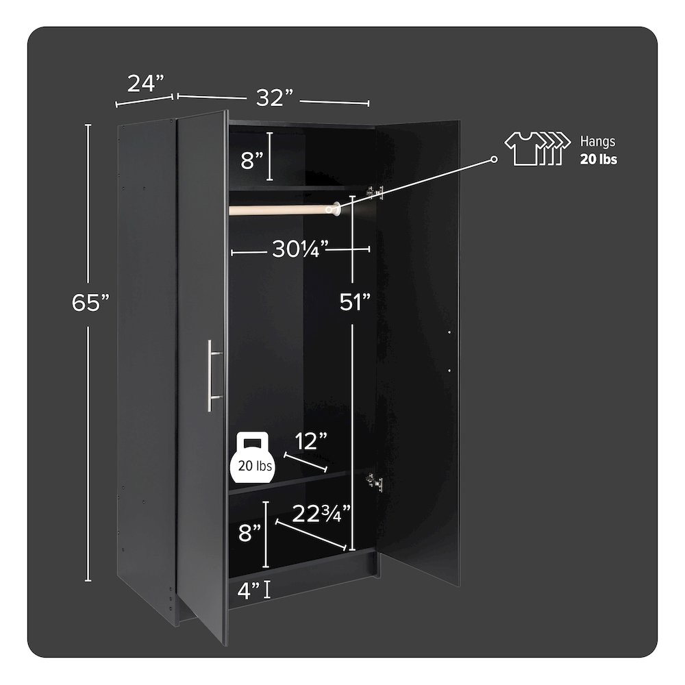 Elite 32" Wardrobe Cabinet, Black. Picture 5