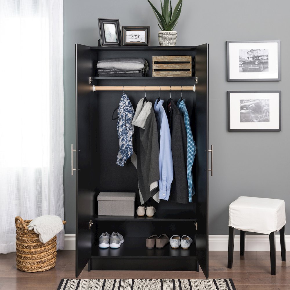 Elite 32" Wardrobe Cabinet, Black. Picture 7