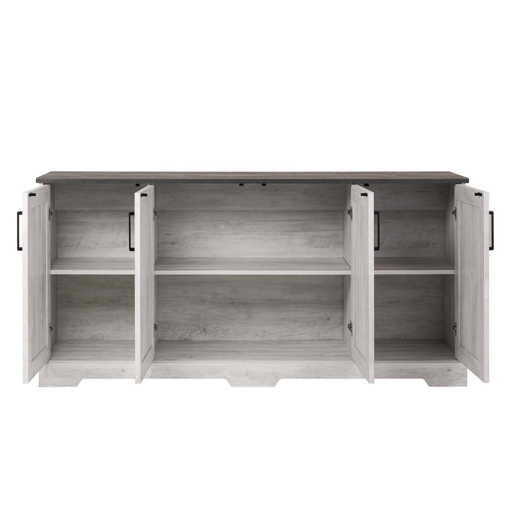 Rustic Ridge 4-Door Console Table Washed White Engineered Wood Sideboard. Picture 14