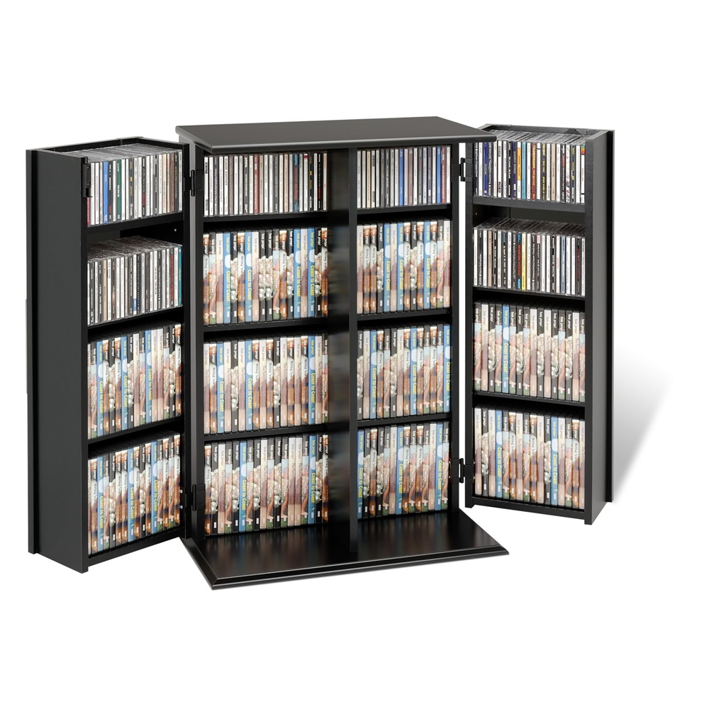 Black Locking Media Storage Cabinet with Shaker Doors. Picture 1