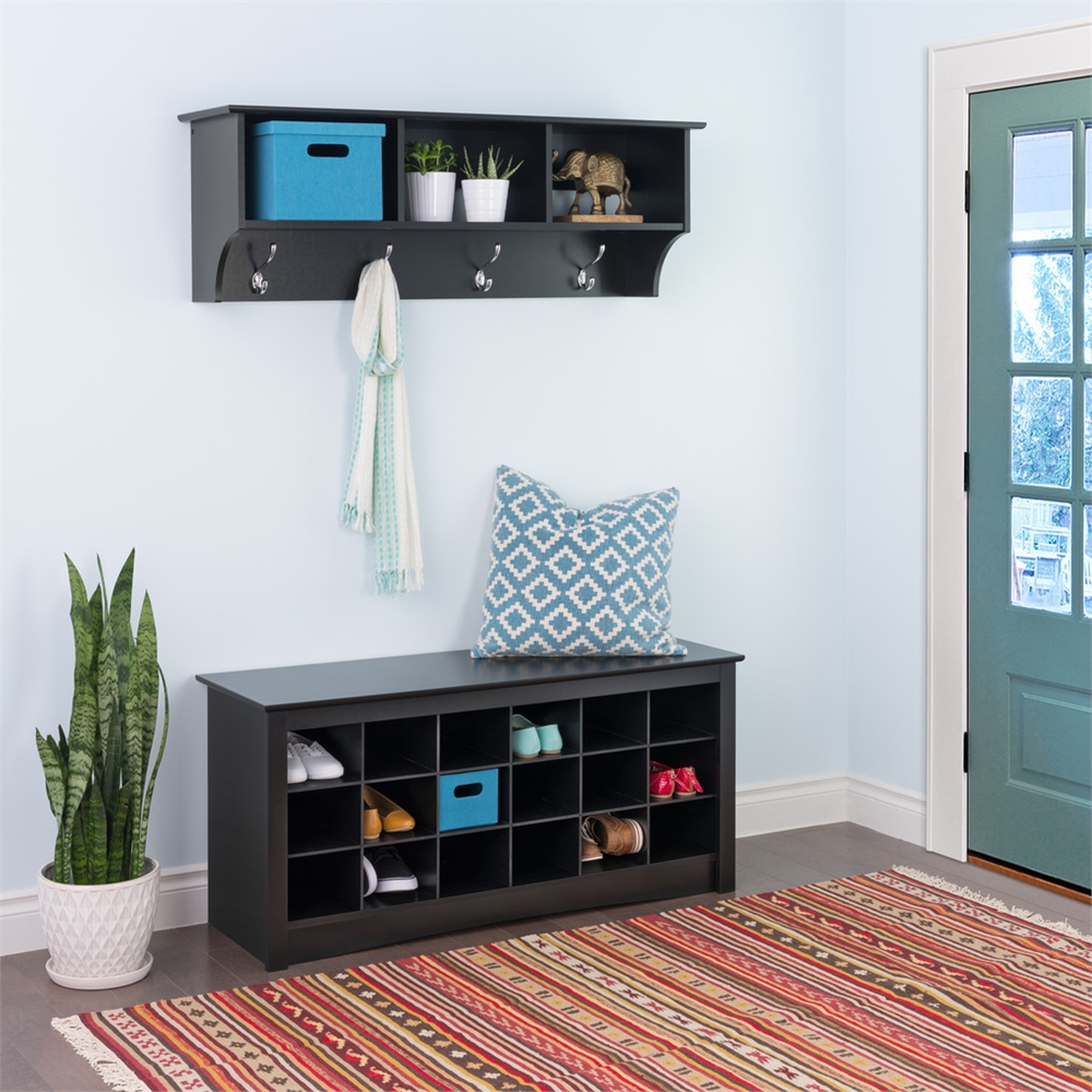Black Shoe Storage Cubbie Bench. Picture 3