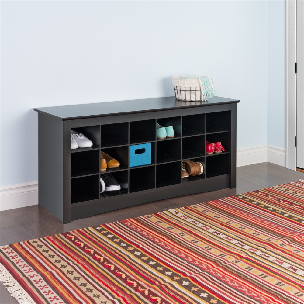 Black Shoe Storage Cubbie Bench. Picture 4