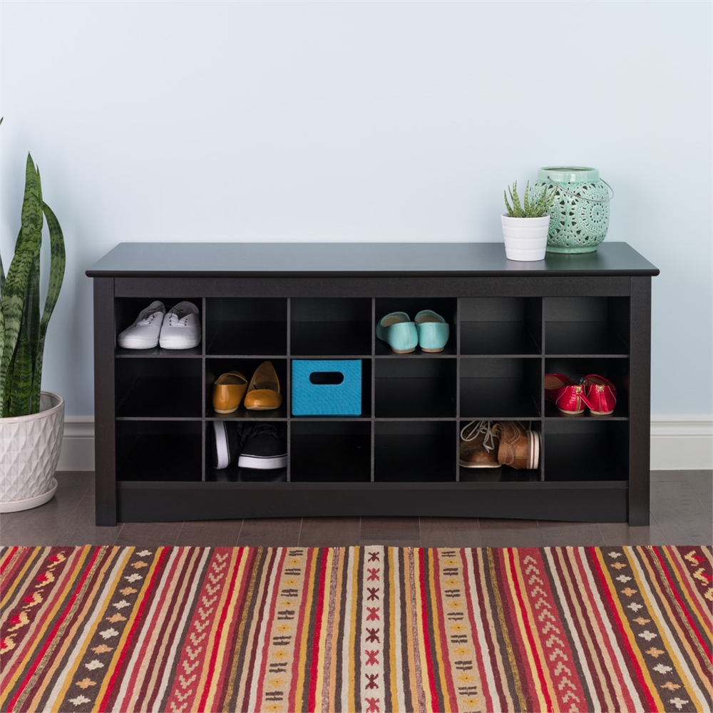 Black Shoe Storage Cubbie Bench. Picture 2