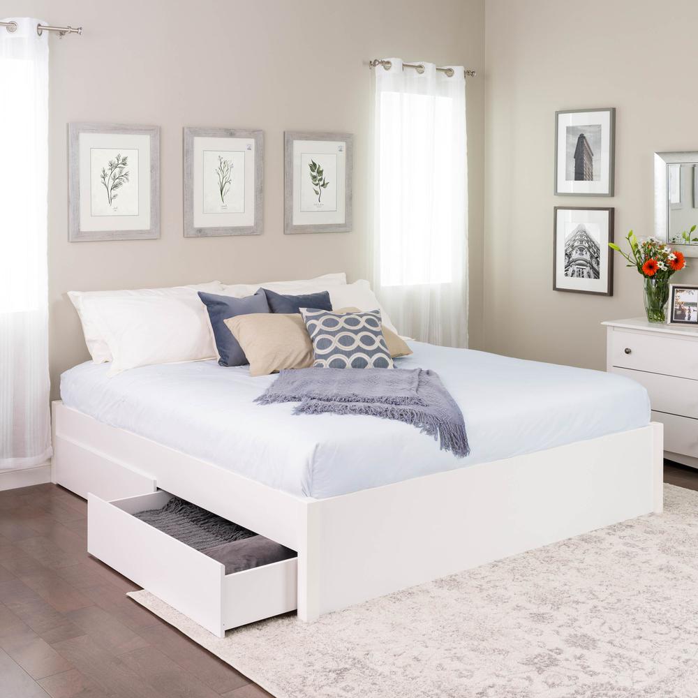King Select 4-Post Platform Bed with 4 Drawers, White. Picture 4