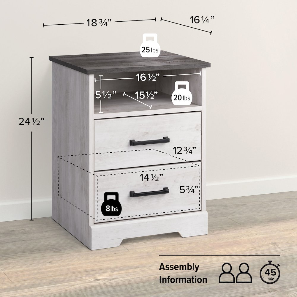 Nightstand Bedside Table, Washed White Nightstand for Bedroom. Picture 5
