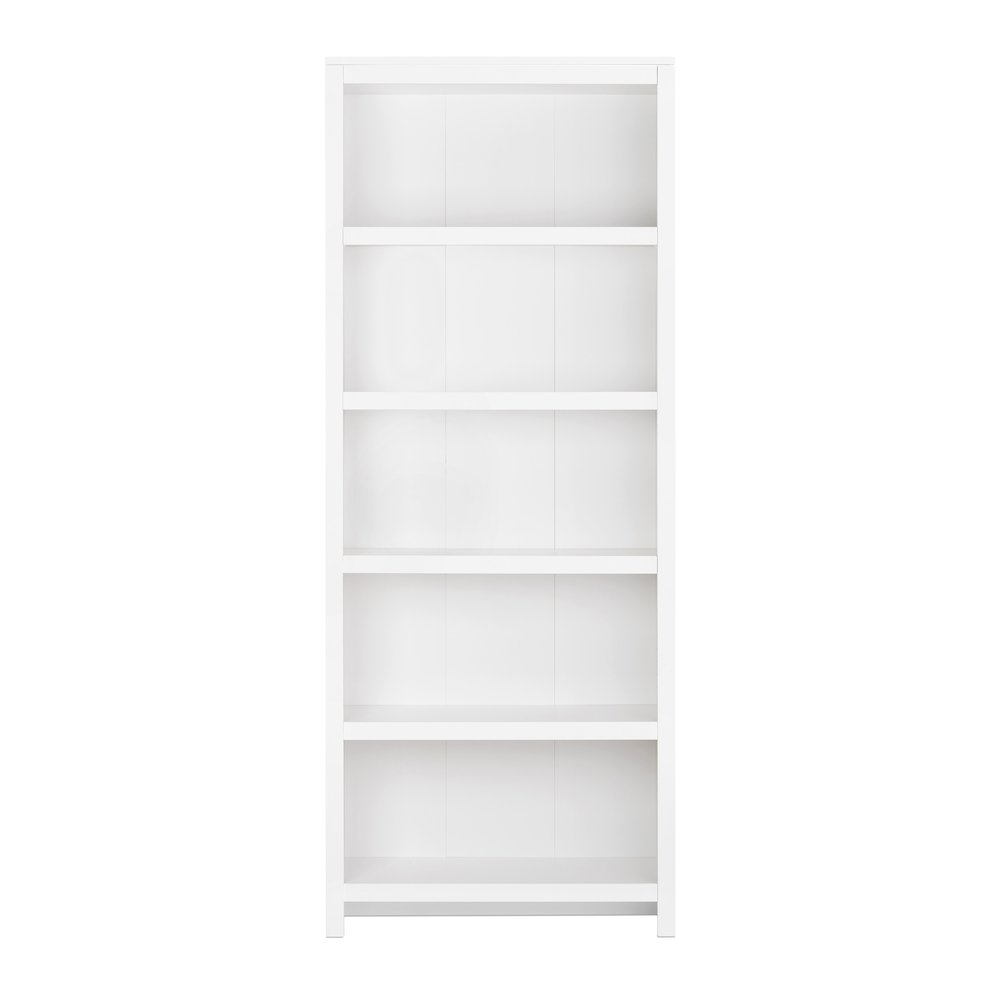 Moda 5-Tier Tall Bookcase White Engineered Wood Bookshelf with Storage. Picture 9