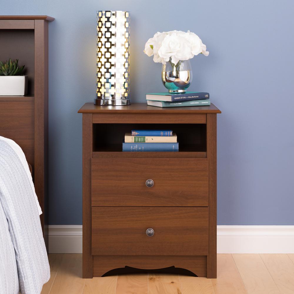 Cherry Monterey Tall 2 Drawer Nightstand with Open Shelf. Picture 6
