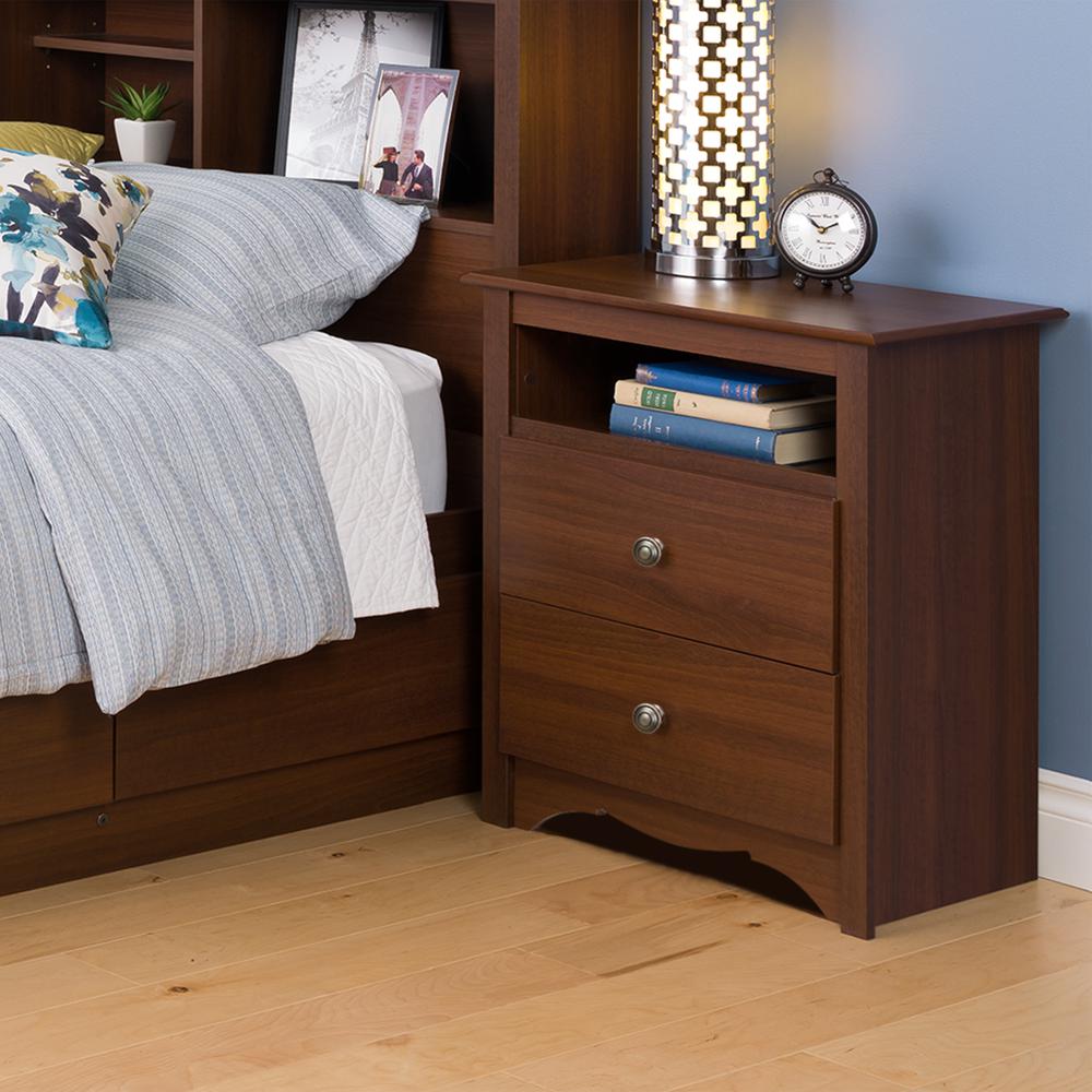 Cherry Monterey Tall 2 Drawer Nightstand with Open Shelf. Picture 10