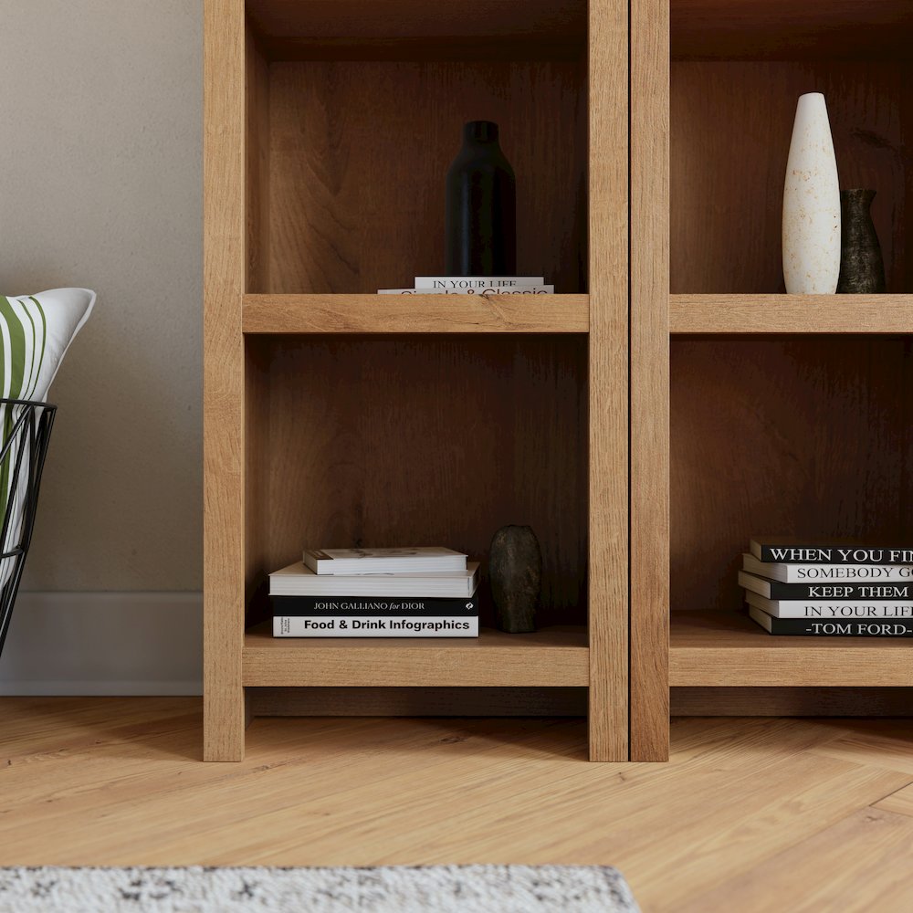 Moda 80" Tall 5 Tier Narrow Bookcase Natural Oak with 5 Shelves. Picture 11