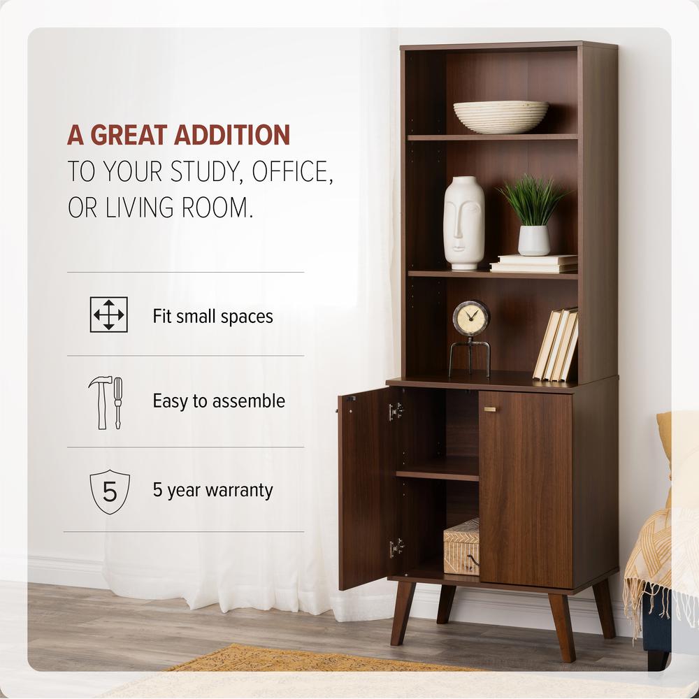 Milo Mid-Century Modern Tall Bookcase with Adjustable Shelves. Picture 1