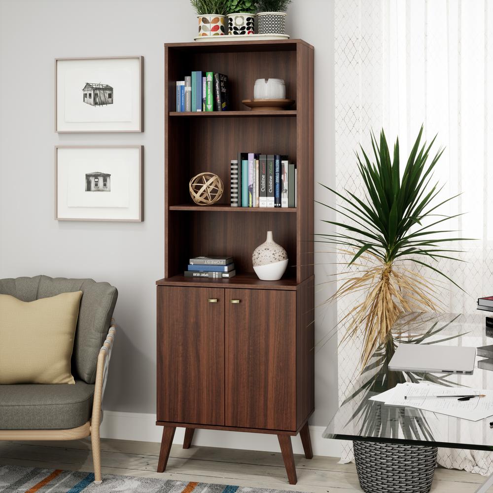 Milo Mid-Century Modern Tall Bookcase with Adjustable Shelves. Picture 9