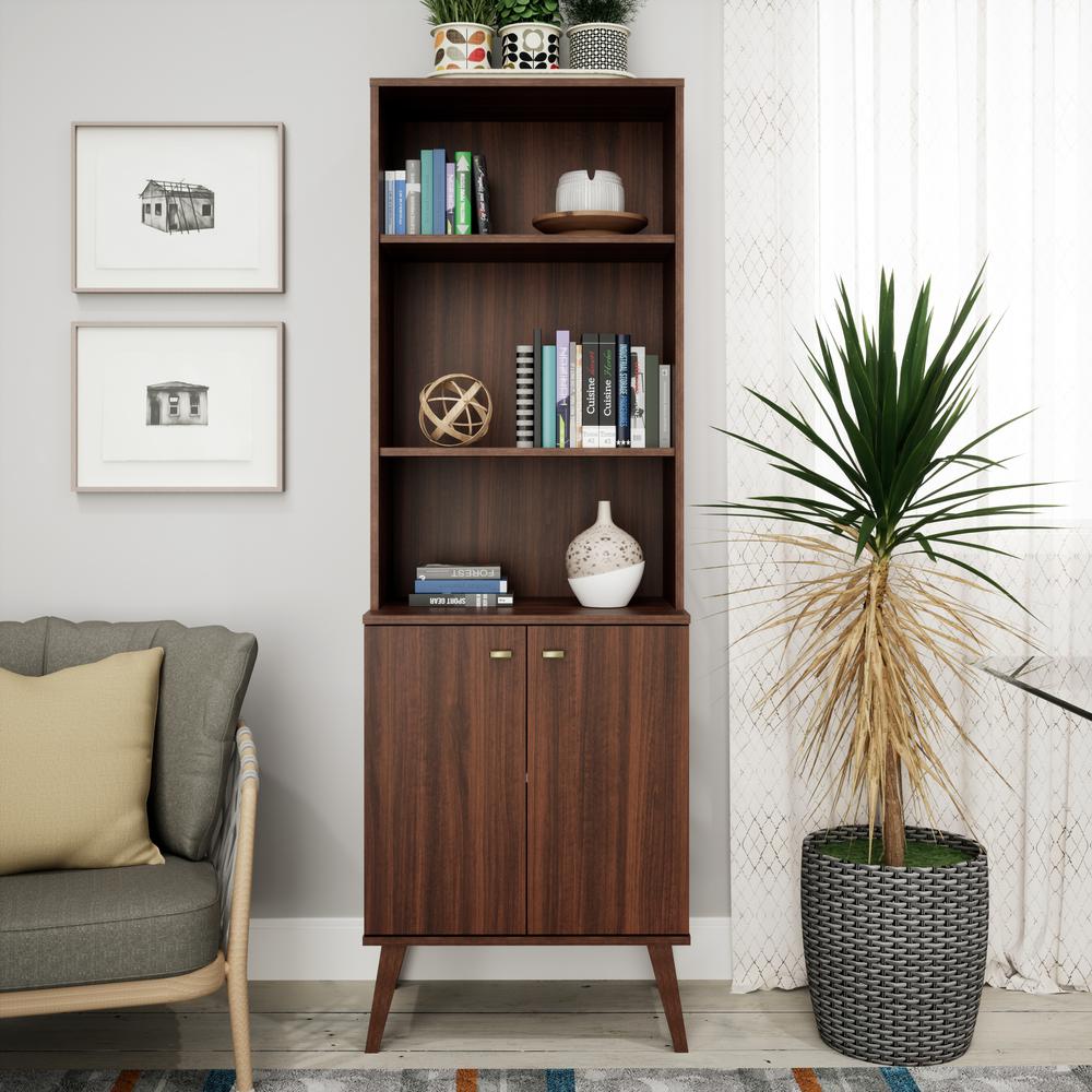 Milo Mid-Century Modern Tall Bookcase with Adjustable Shelves. Picture 10