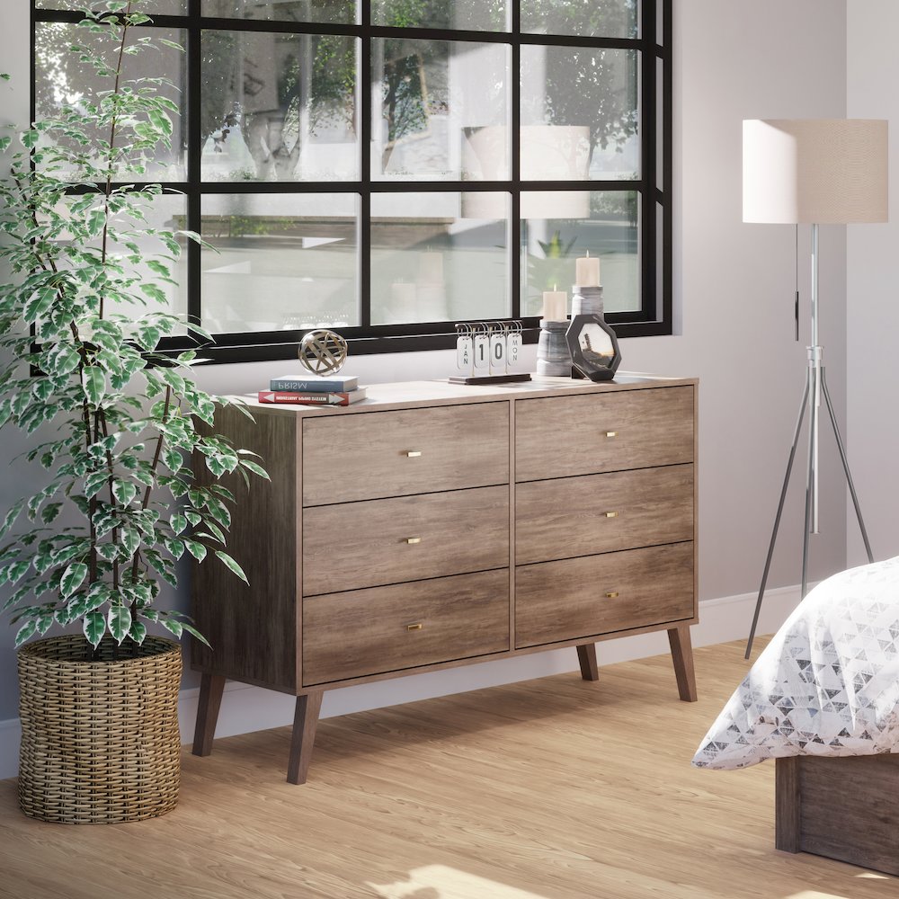 Milo Mid Century Modern  6-drawer Dresser, Drifted Gray. Picture 5