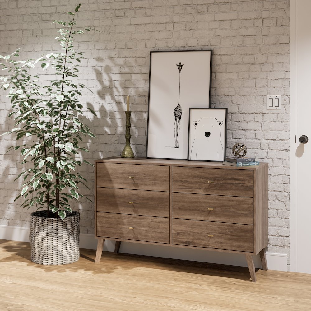 Milo Mid Century Modern  6-drawer Dresser, Drifted Gray. Picture 6