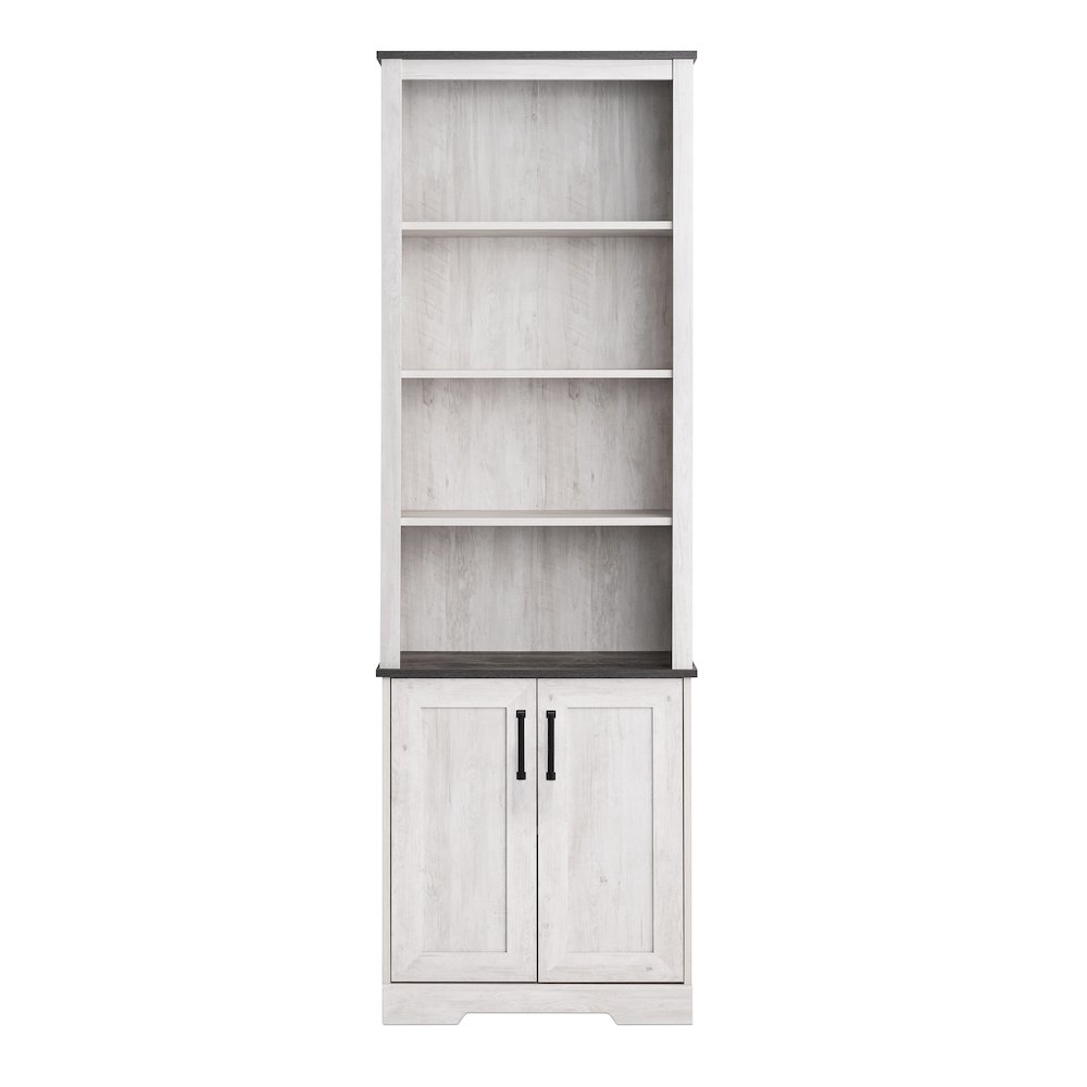 Rustic Ridge Bookcase with 2 Doors Washed White Engineered Wood Cabinet. Picture 9