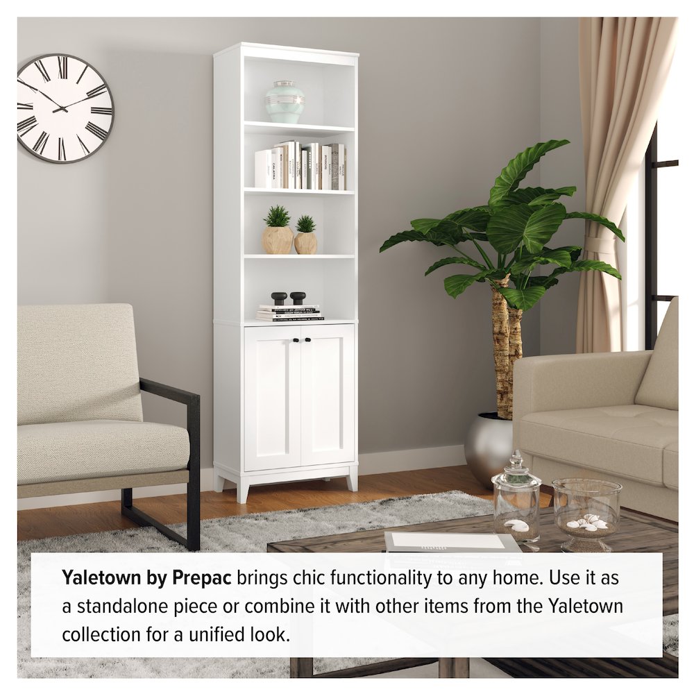 Yaletown 2-Door Bookcase with 3 Shelves White Engineered Wood Cabinet. Picture 6