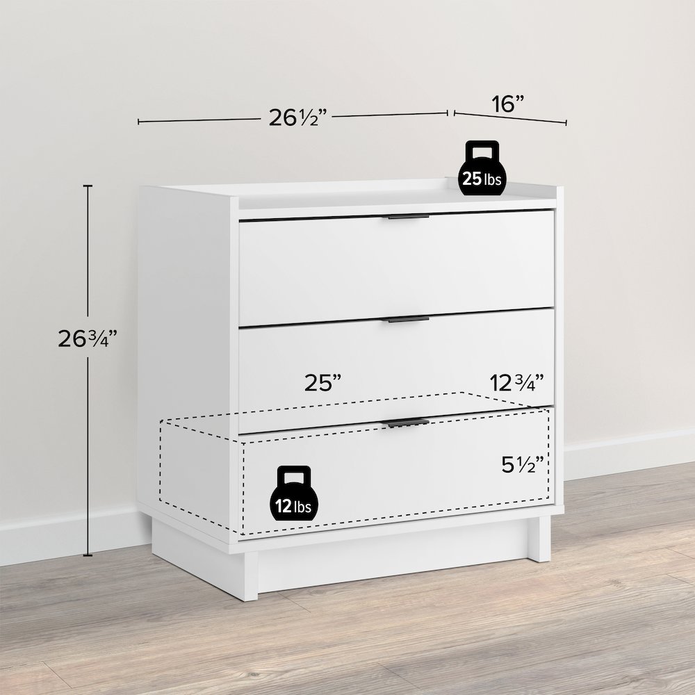 Simply Modern White 3 Drawer 26.5" W Nightstand. Picture 4