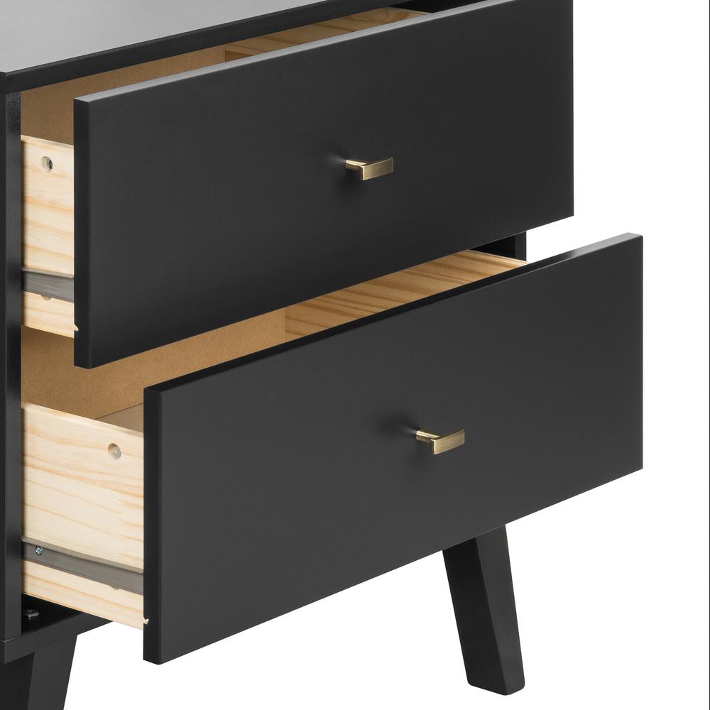 Milo Mid Century Modern 2-drawer Tall Nightstand with Open Shelf, Black. Picture 6