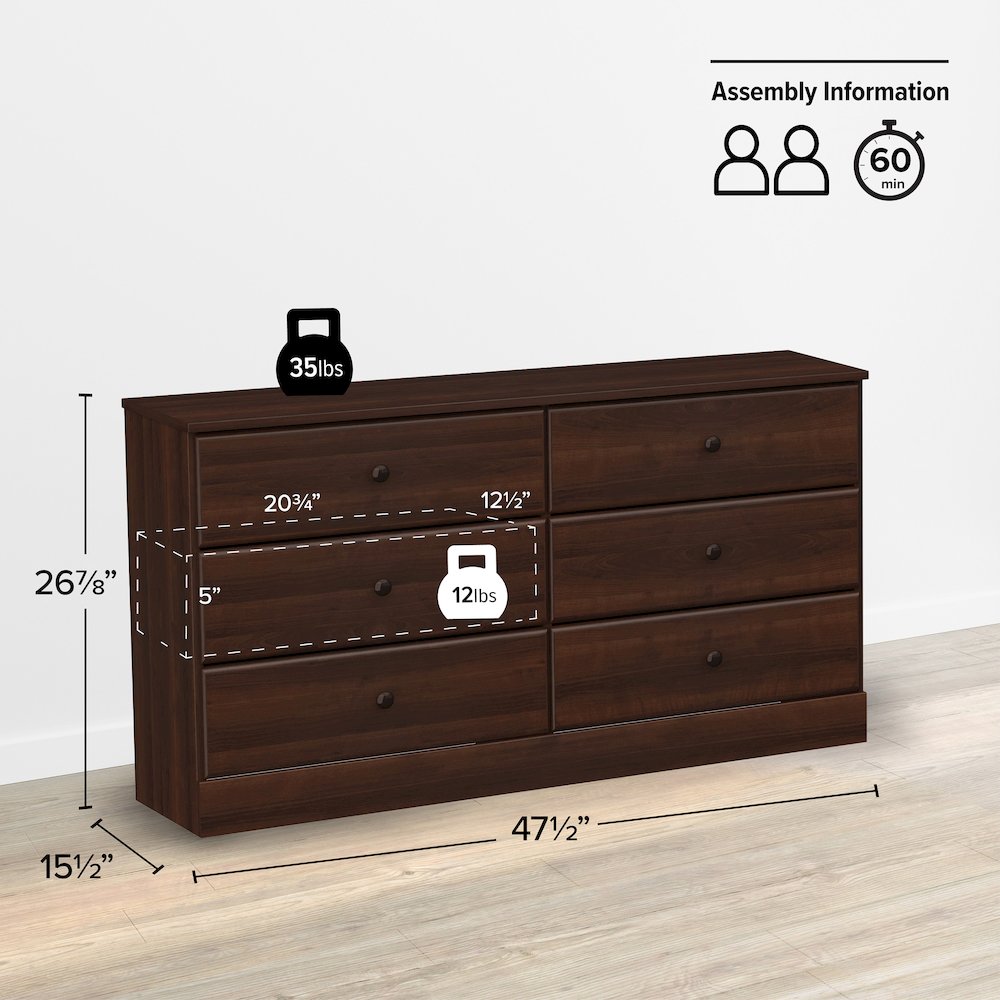 Astrid 6-Drawer Dresser, Espresso. Picture 4