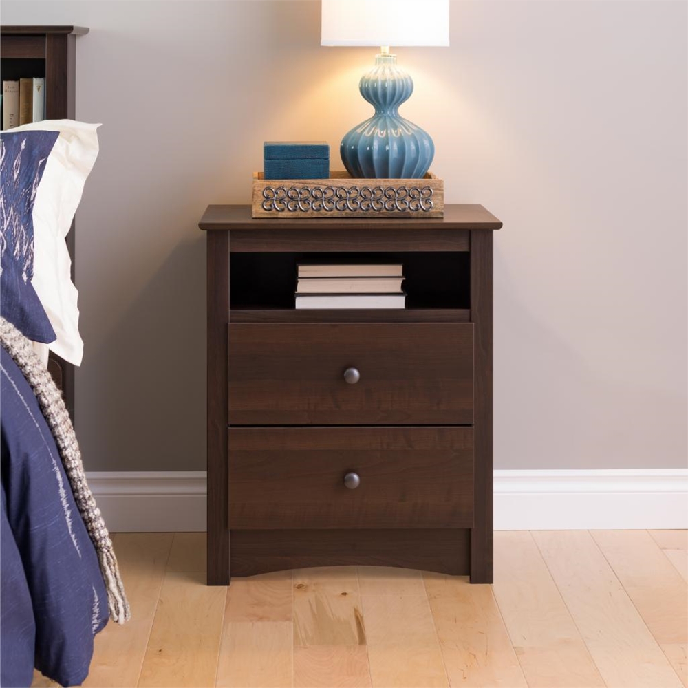Espresso Fremont Tall 2 Drawer Nightstand with Open Shelf. Picture 2