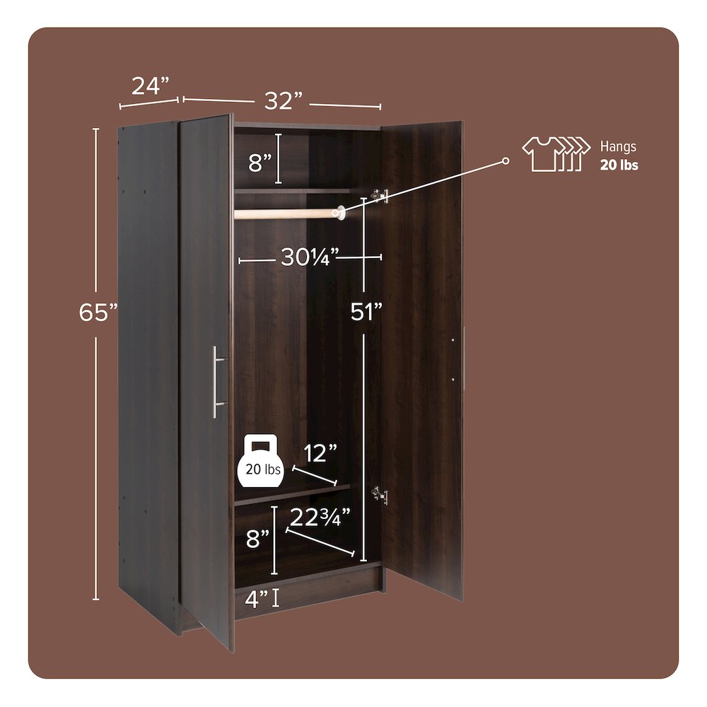 Elite 32" Wardrobe Cabinet, Espresso. Picture 6