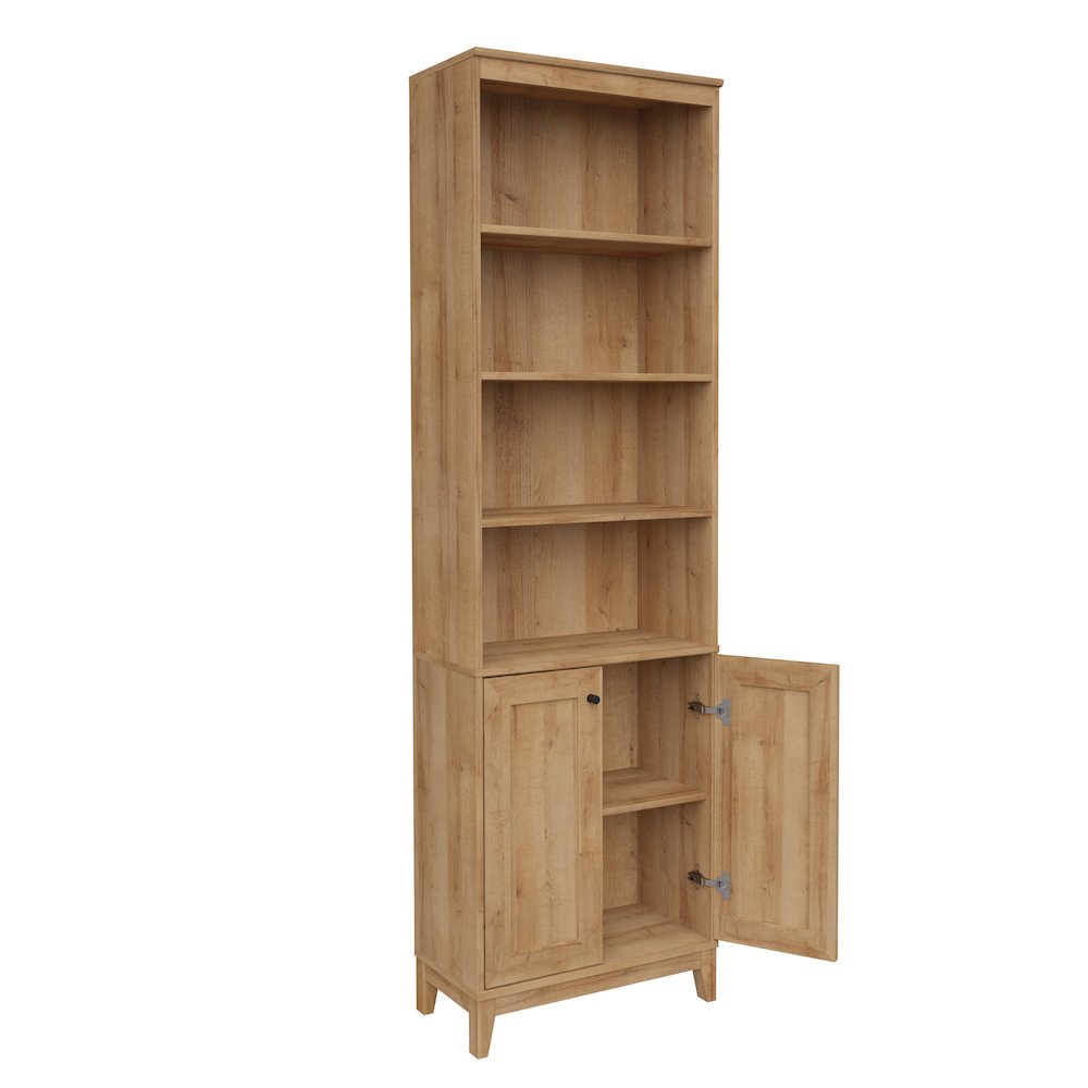 Yaletown 2-Door Bookcase with 3 Shelves Oak Engineered Wood Cabinet. Picture 13