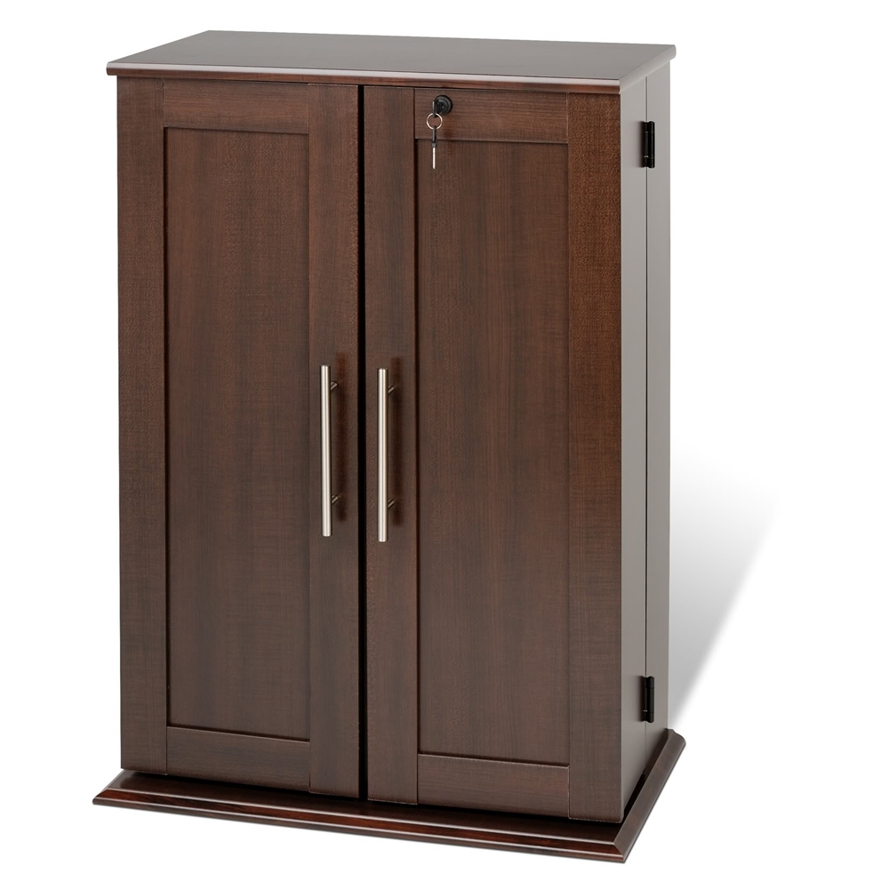 Espresso Locking Media Storage Cabinet with Shaker Doors. Picture 2
