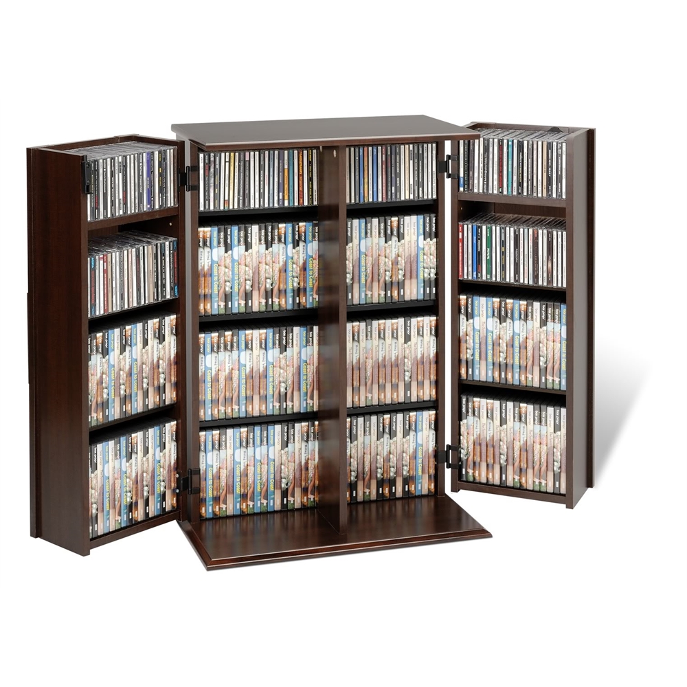 Espresso Locking Media Storage Cabinet with Shaker Doors. Picture 1