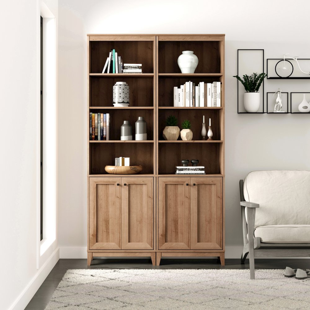 Yaletown 2-Door Bookcase with 3 Shelves Oak Engineered Wood Cabinet. Picture 10