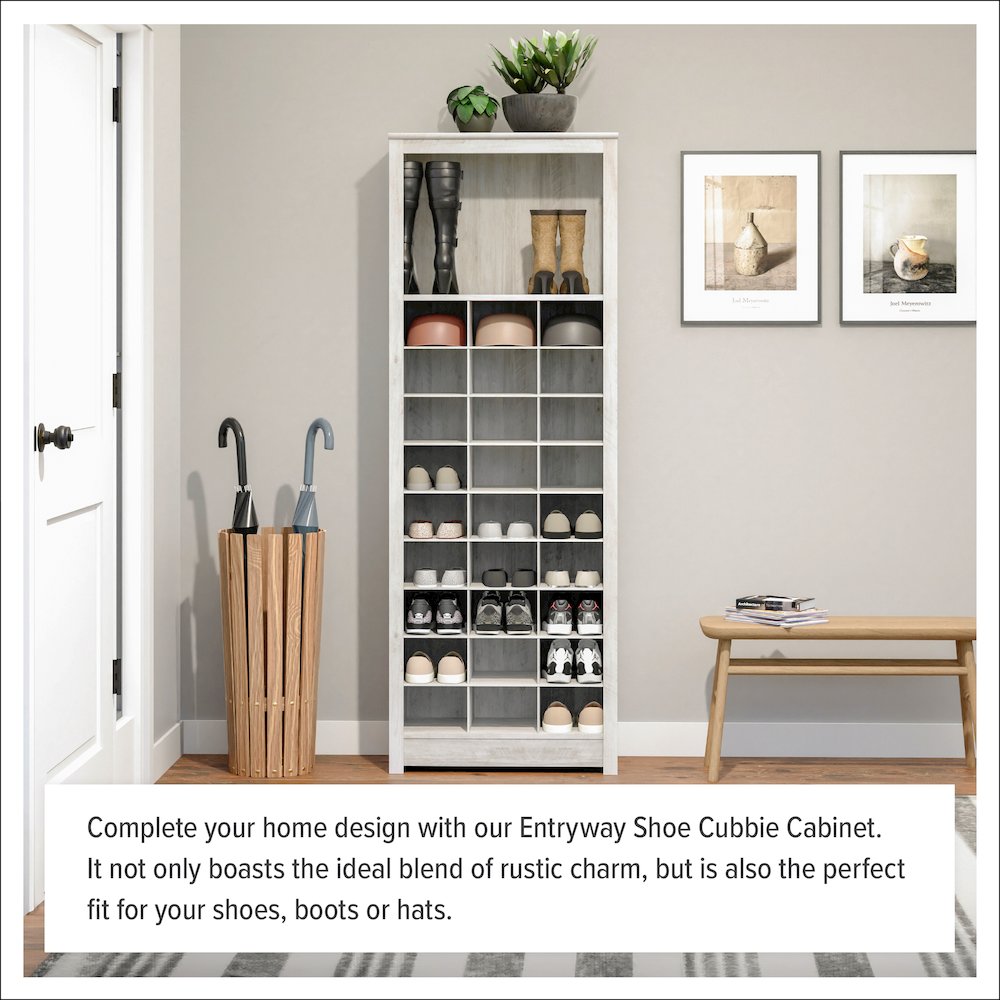 Washed White Shoe Cabinet, Storage Cabinet, Display Cabinet 13"D x 26"W x 72.5"H. Picture 9