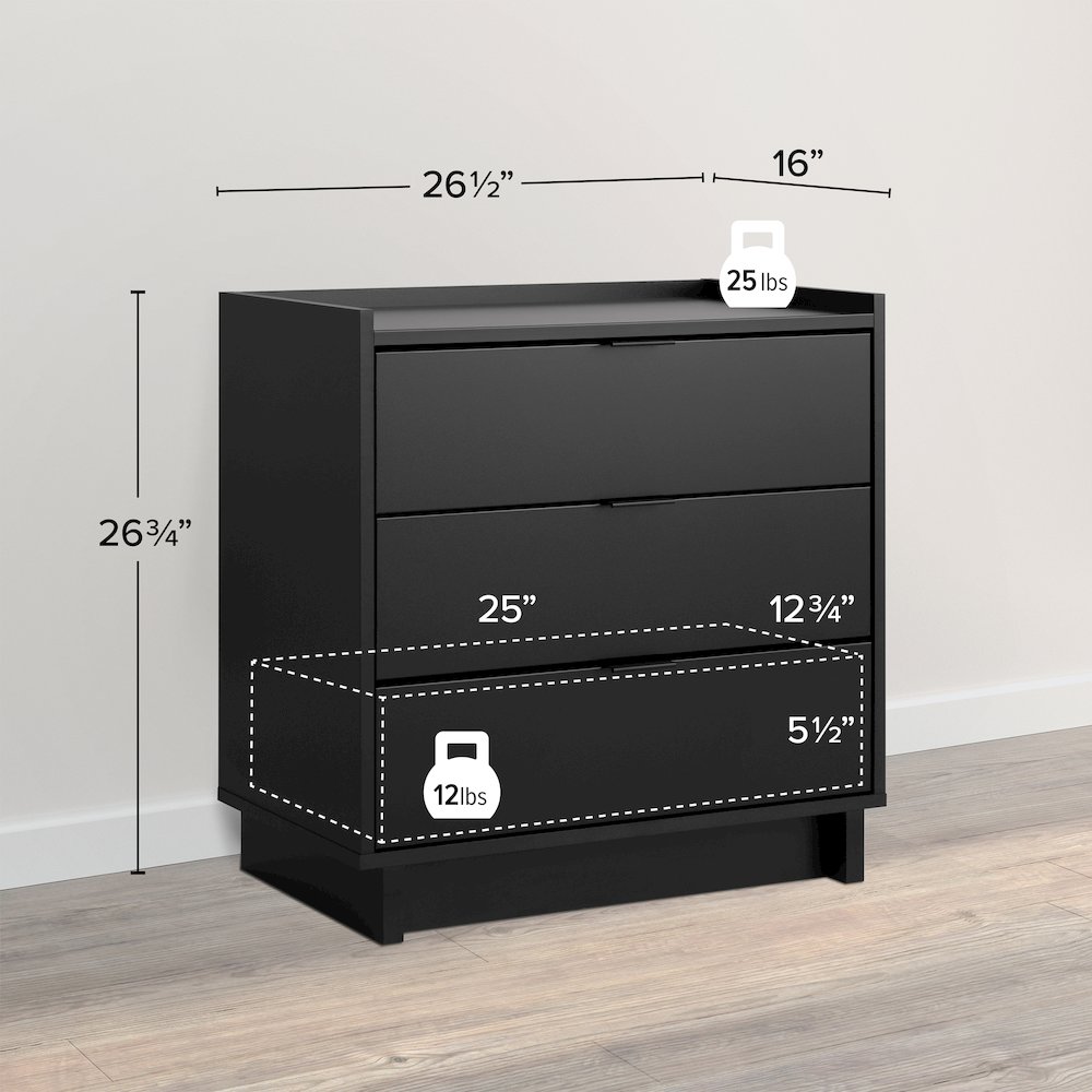 Simply Modern Black 3 Drawer 26.5" W Nightstand. Picture 4