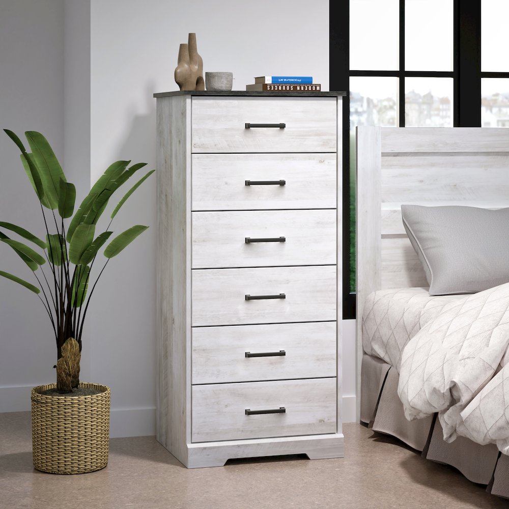 Rustic Ridge Washed White 6 Drawer 18.5"D x 23.75"W x 51.5"H Dresser. Picture 6