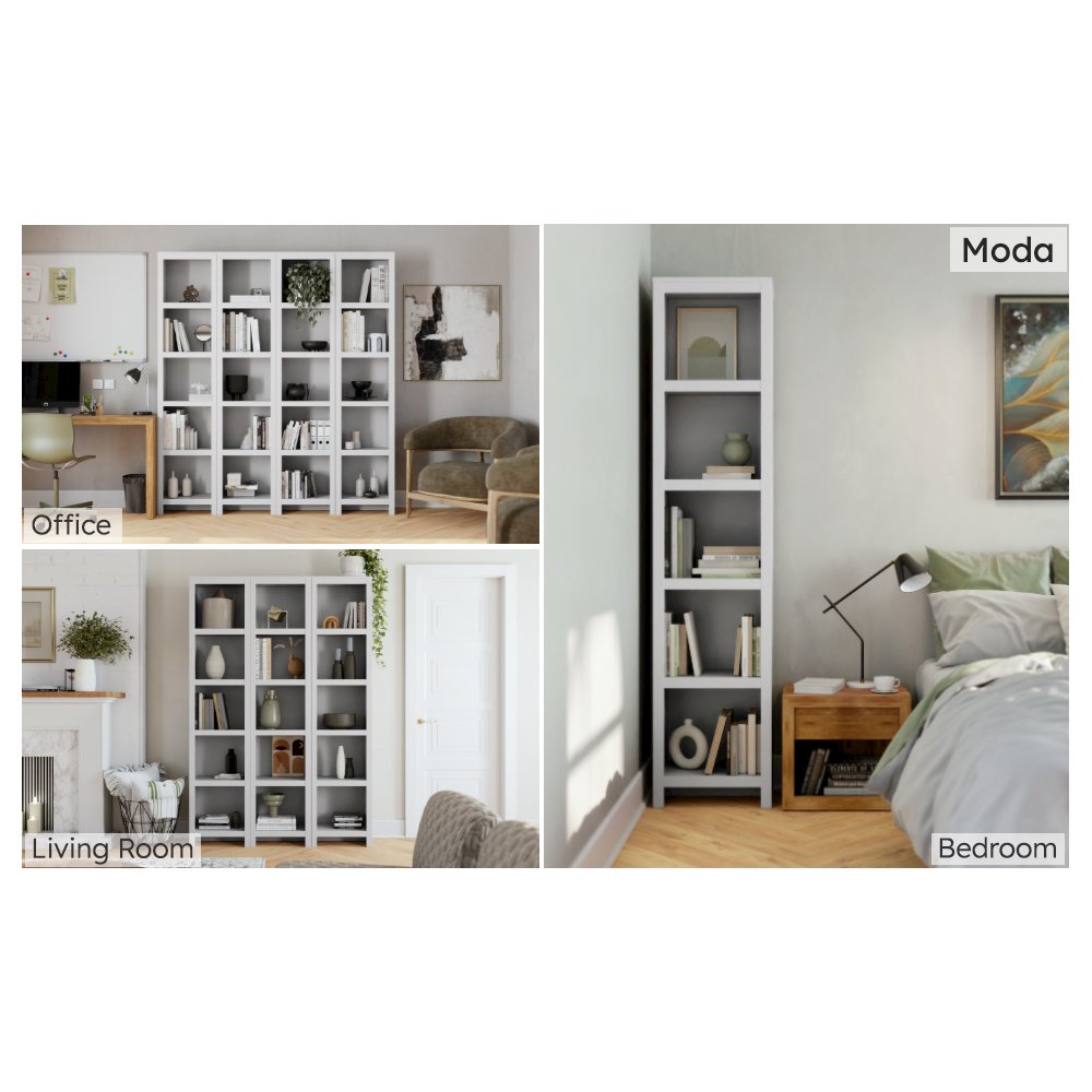 Moda 80" Tall 5-Tier Narrow Bookcase in White with 5 Shelves. Picture 9