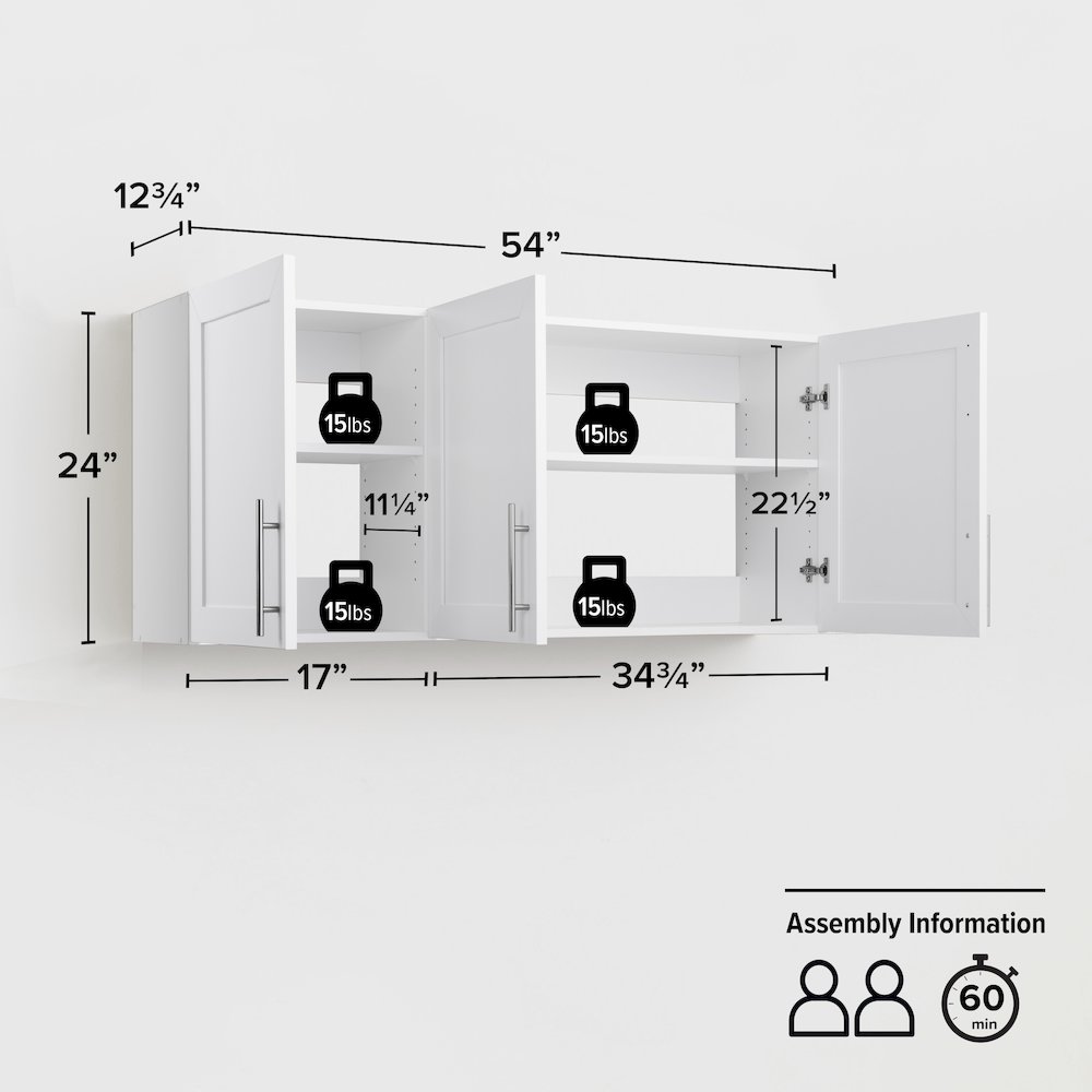 Elite 54" W Wall Cabinet White Engineered Wood Cabinet with Panel Doors. Picture 2