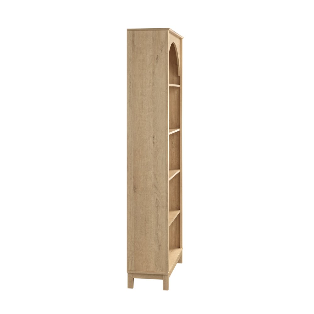 Ark 78" Tall 5-Tier Arched Bookcase Natural Oak with 3 Adjustable Shelves. Picture 3