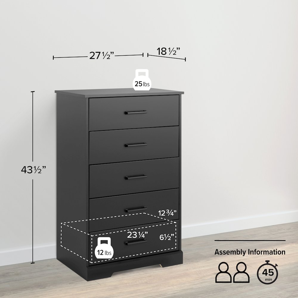 Rustic Ridge Black 5 Drawer 18.5"D x 27.5"W x 43.5"H Dresser. Picture 4