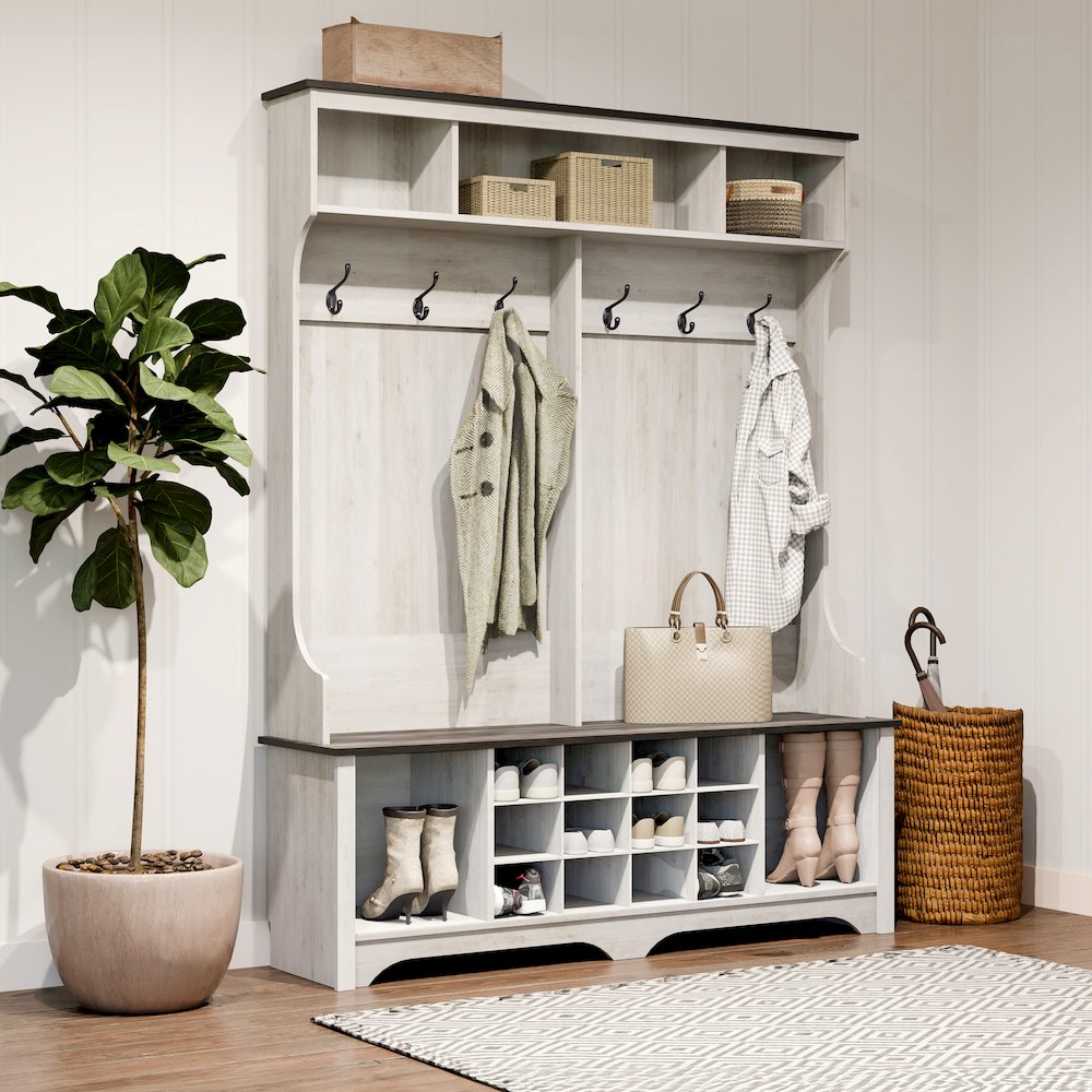 Washed White Entryway Cabinet, Shoe Cabinet, Hallway Storage Cabinet. Picture 5