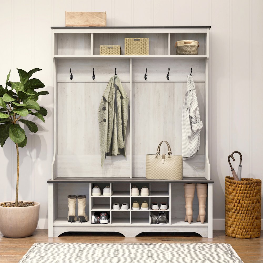 Washed White Entryway Cabinet, Shoe Cabinet, Hallway Storage Cabinet. Picture 6
