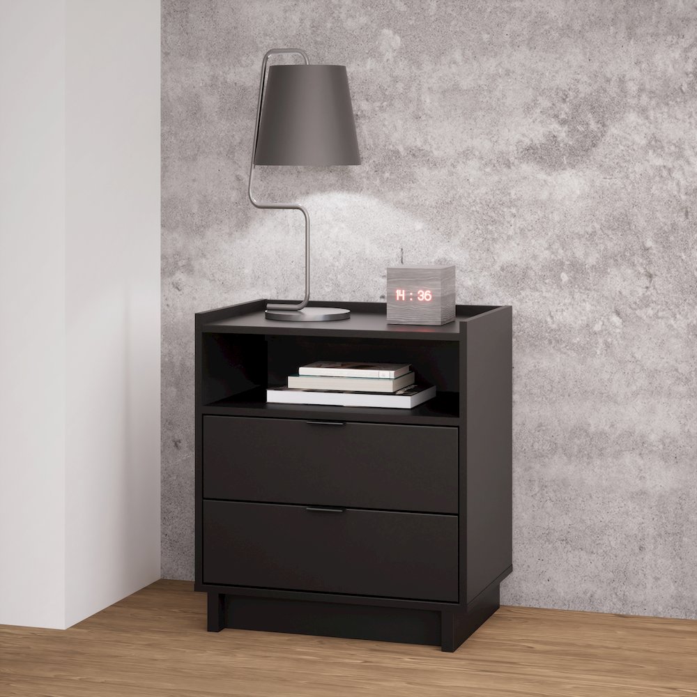 Simply Modern Black 2 Drawer 23.75" W Nightstand. Picture 5