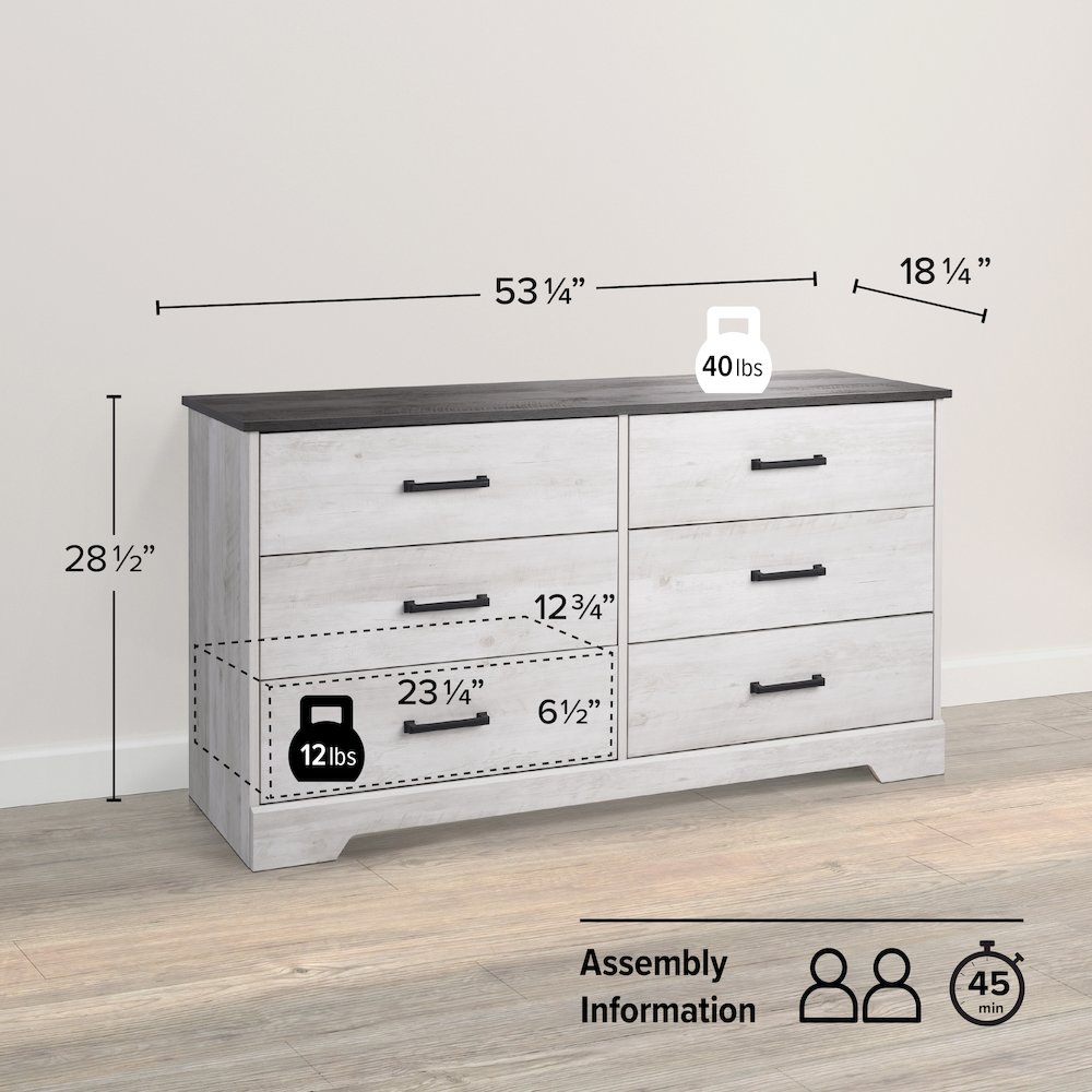 Chest, Wooden Bedroom Dresser with 6 Storage Drawers, 18.25in x 53.25in x 28.5in. Picture 5