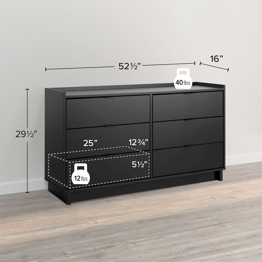 Simply Modern Black 6 Drawer 52.5" W Dresser. Picture 4
