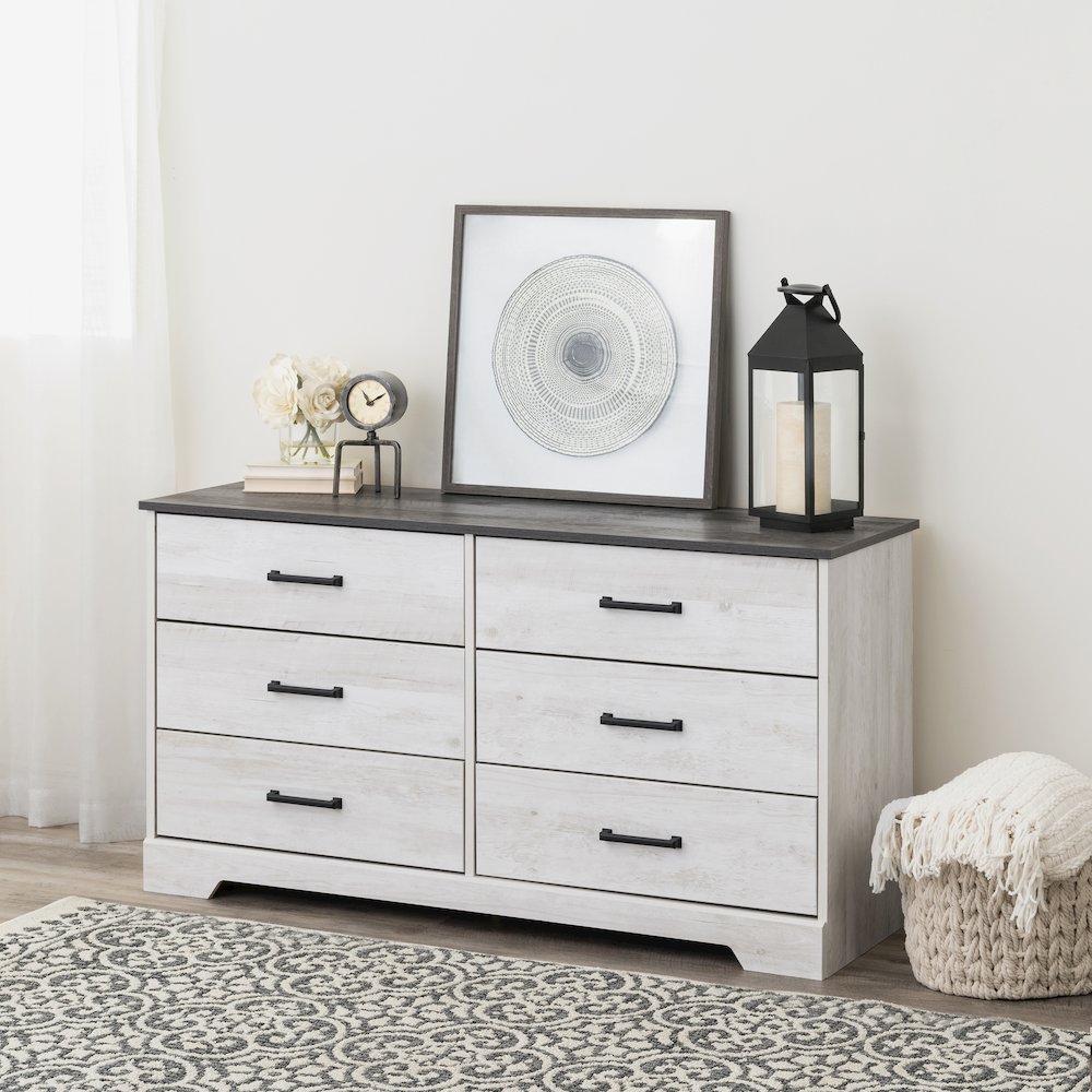Chest, Wooden Bedroom Dresser with 6 Storage Drawers, 18.25in x 53.25in x 28.5in. Picture 12