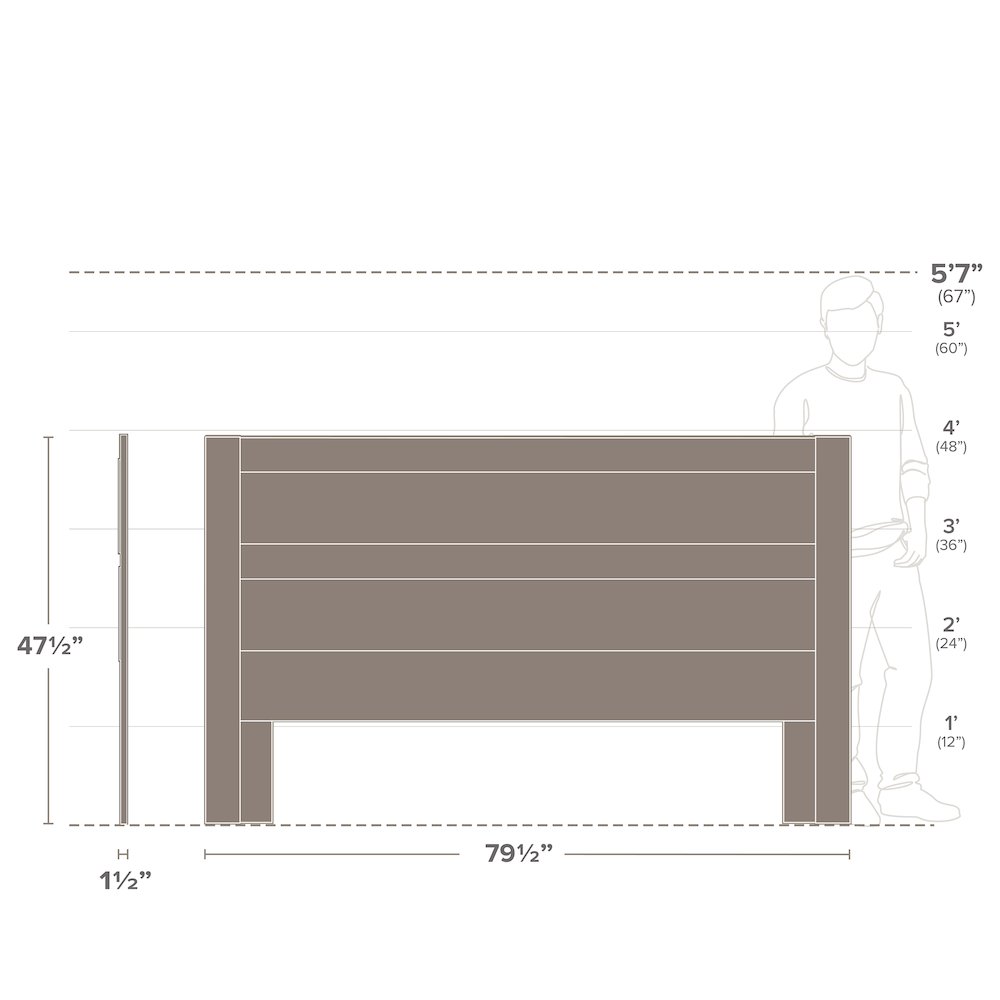 Washed White King Headboard, Bedroom Furniture 79.5" W x 47.5" H x 1.5" D. Picture 3