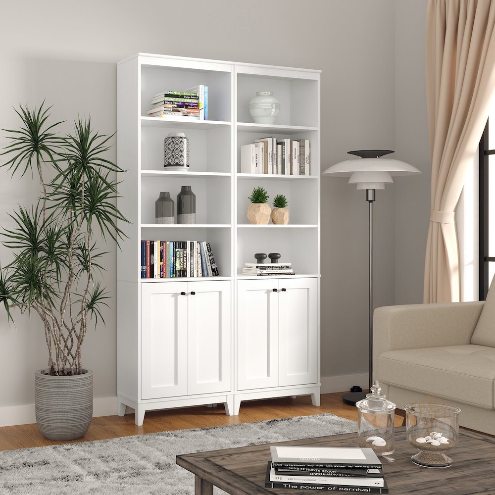 Yaletown 2-Door Bookcase with 3 Shelves White Engineered Wood Cabinet. Picture 10