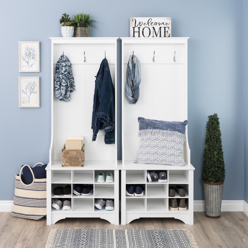 Narrow Hall Tree with 9 Shoe Cubbies, White. Picture 6