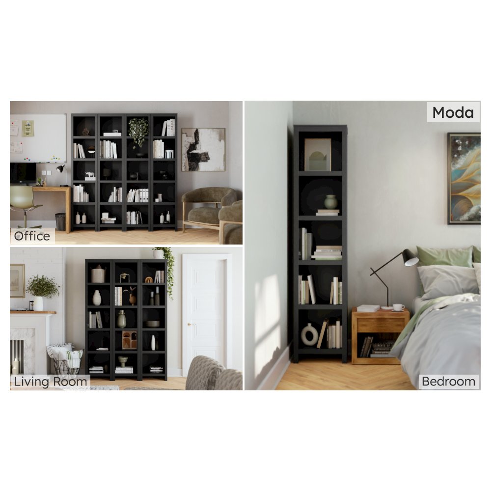 Moda 80" Tall 5-Tier Narrow Bookcase in Black with 5 Shelves. Picture 9